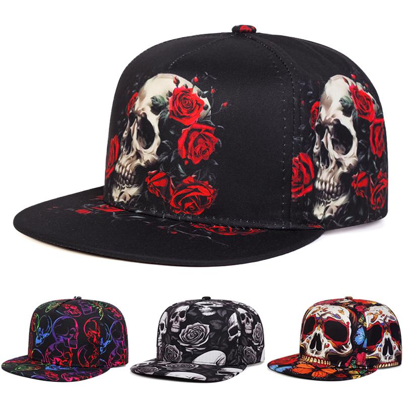 Nuovo Cappello a Tesa Piatta Creativo Stampato Scheletro Strada Hiphop Cappello Decorazione Quotidiana Parasole Cappellino da Baseball Unisex