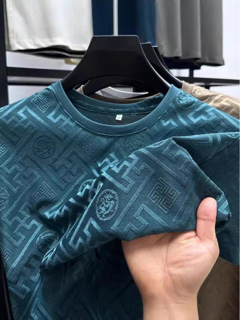 Men’s 2024 Summer Ice Silk Printed Round Neck T-Shirt
