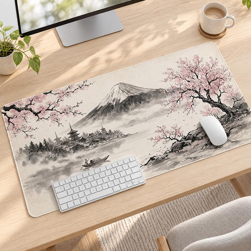 Mouse Pad Japanese Sakura Fuji Landscape Gaming Printon Demand Large Mousepad XXL Playmat Non-Slip Soft Office Mouse Mats
