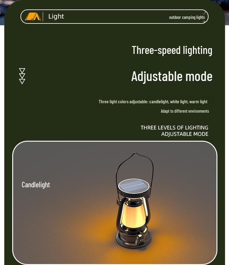 Rechargeable Retro Solar Kerosene Lamp: Portable Lantern for Camping, Outdoor Ambiance, and Stepless Dimming Simulation