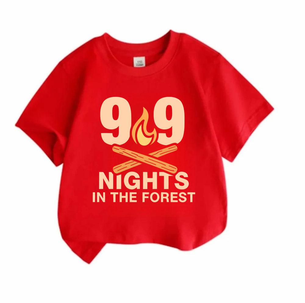 Kids Boys Girls 100% Cotton Crew Neck Short Sleeve T-Shirt, 99 Nights In The Forest Campfire Print Casual Soft Tee for Camping Trip Daily Wear