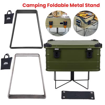 Camping Foldable Metal Stand Carbon Steel Aluminum Alloy Box Stand Iron Storage Box Bracket for Outdoor Picnic Fishing