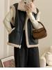 Winter Fashion Vintage Leather Lamb Wool Waistcoat Women New Design Warm Retro Short Vest Female Aesthetic Casual High Street Jacket