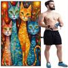 Vibrant Modern Four Cats Beach Towel, Ultra Soft Quick Dry for Swimming Yoga Travel Outdoor