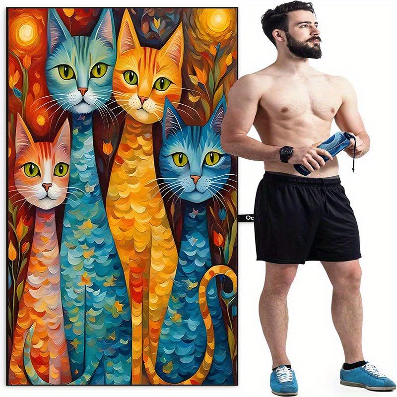 Vibrant Modern Four Cats Beach Towel, Ultra Soft Quick Dry for Swimming Yoga Travel Outdoor