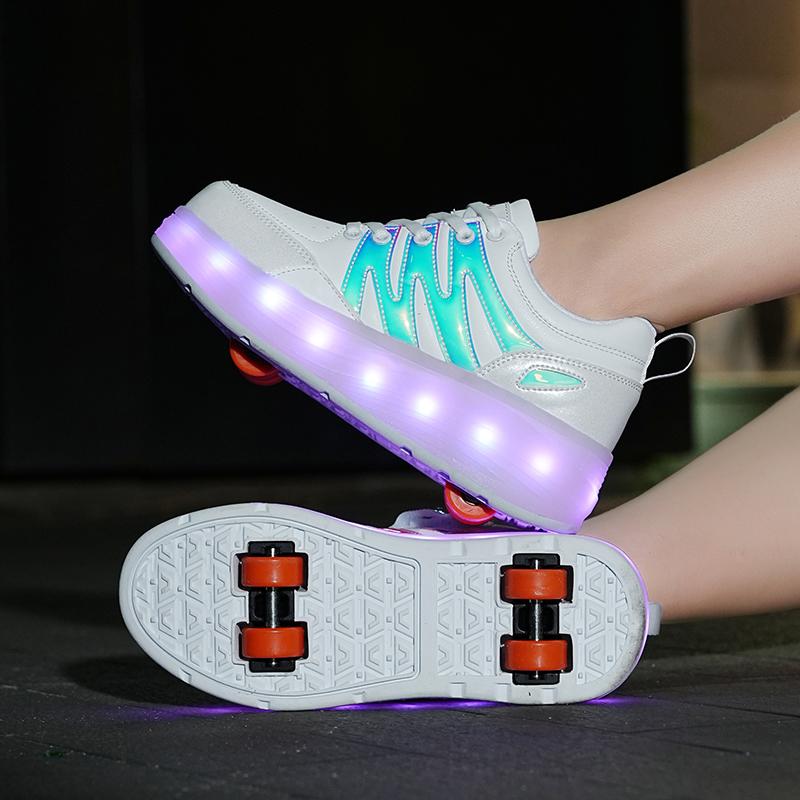 Kids Sneakers Led Light Shoes Children's Boys Girls USB Charging Glowing Sport Wheels Outdoor Parkour Roller Skate Shoes