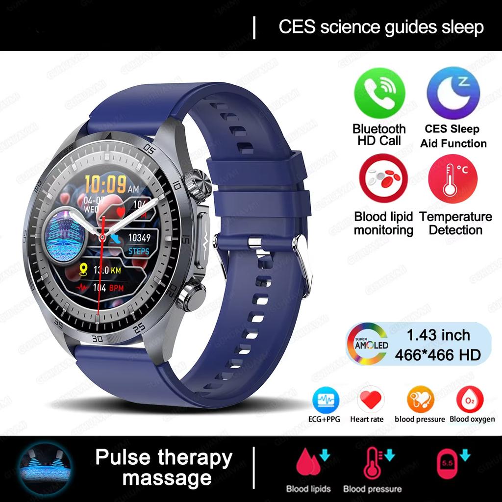 2025 NEW Pulse Therapy Smart Watch Sapphire Glass Screen ECG+PPG Blood Fats Uric Acid BT Call Sports Health Watches for Huawei