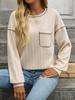 Autumn New Women's Pit Stripe Brushed Solid Color Round Neck Pocket Casual Loose Long Sleeved Streetwear Top