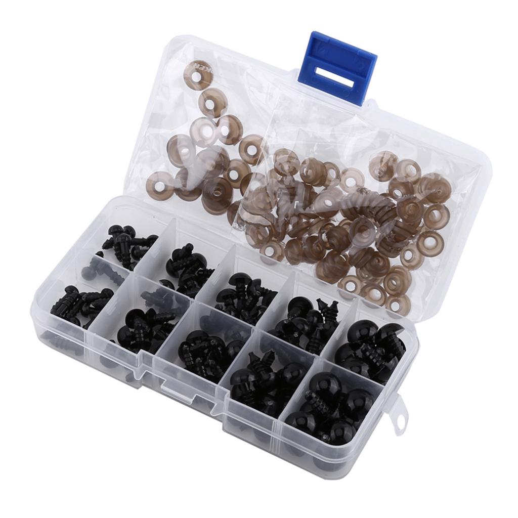 100pcs Black Plastic Toy Eyes for Puppets Dolls Crafts 6 12mm with Gasket