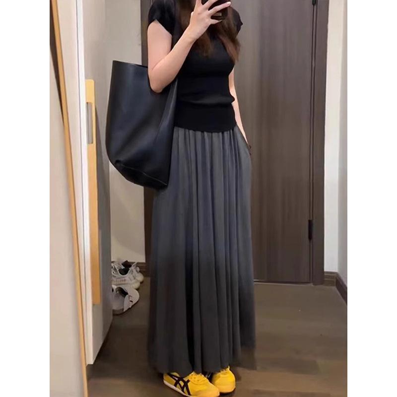 

Lazy wind gray drape skirt women s summer new skirt fat mm thin a word temperament dress S серый