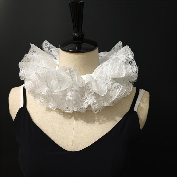 Elegant White Detachable Lace Ruffled Neckpiece Victorian Collar For Theatrical Performances And Halloween Party Costume