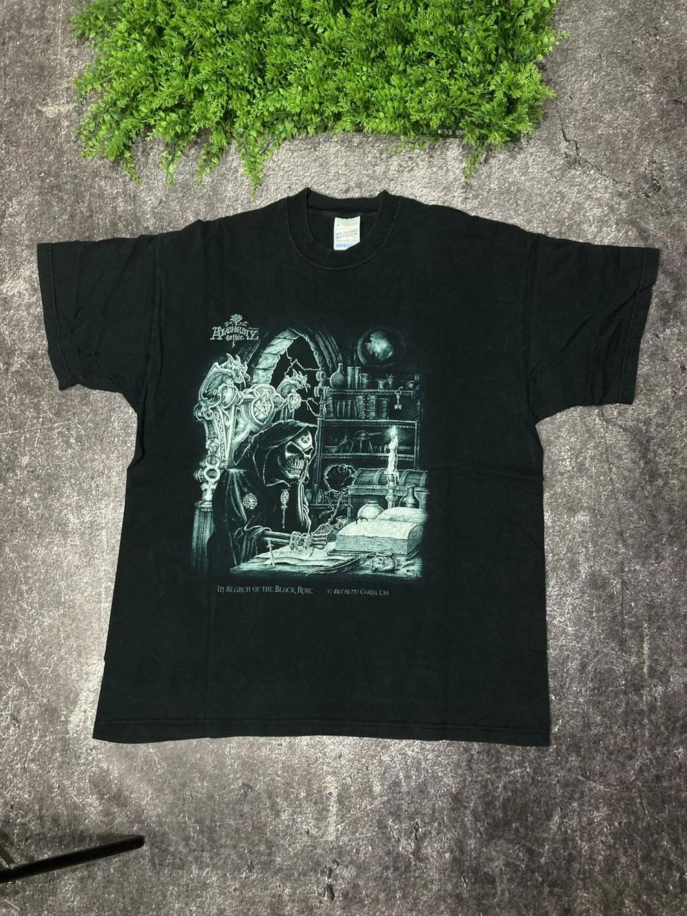Alchemy Gothic Black Rose Tee – 90s Style Graphic T‑Shirt 4XL