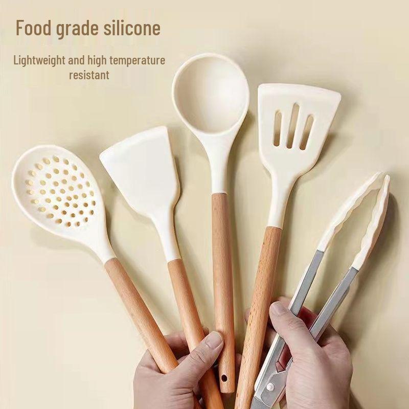 Silicone Spatula & Ladle Set with Wooden Handle for Home and Baby Food Preparation - High Quality, Stylish Design
