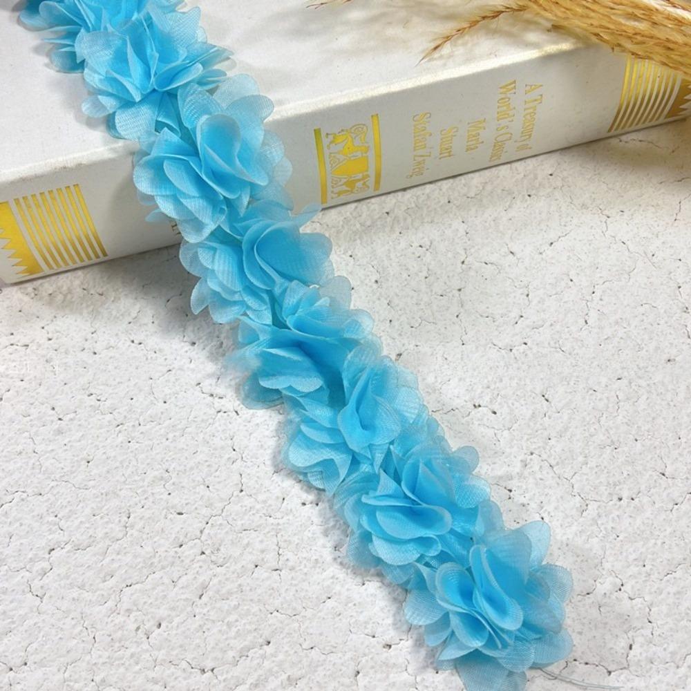 

10Yards New 5cm Width Chiffon Flowers Lace Multicolor Handmade DIY Lace 3D Lace Ribbon for Bag Decor синий
