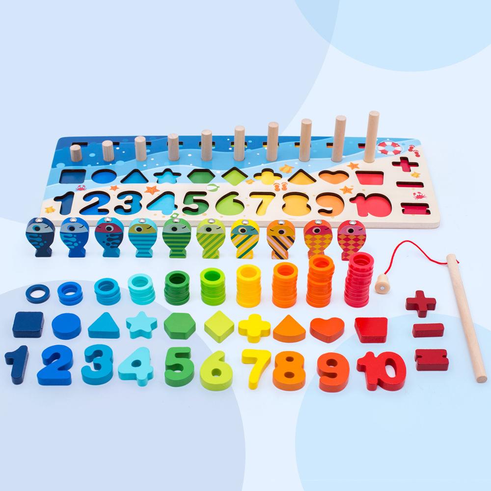 Children s Magnetic Fishing Toy Early Education Logarithmic Board Wooden Number Puzzle Shape Sorting for Kids Toddlers