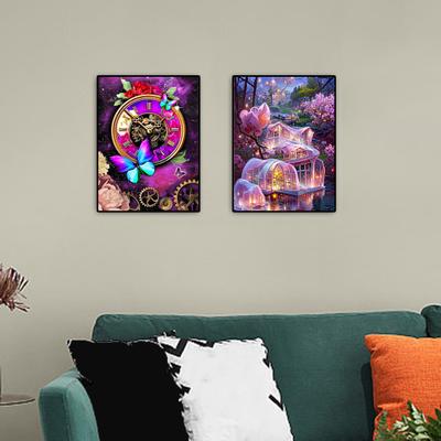 1 sada 5D DIY sada diamantových obrazů Krajina Kočky Vzor motýlů Diamantový obraz pro domácí dekoraci
