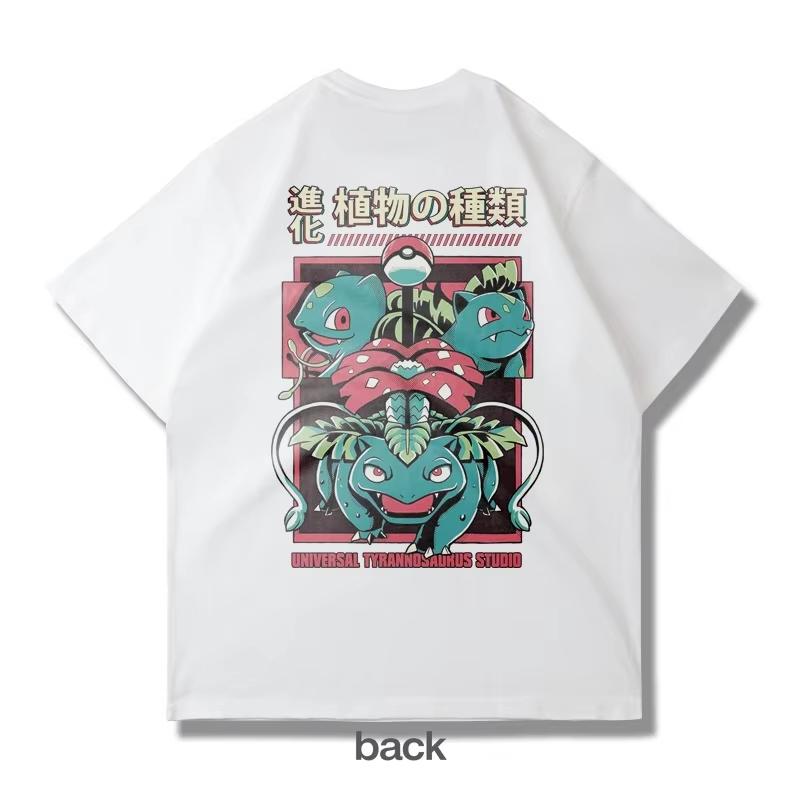 Japanese Harajuku Pokémon Cartoon Printed Tshirt Summer New Mens and Womens Plus Size Trend Loose Casual Shortsleeved Top S