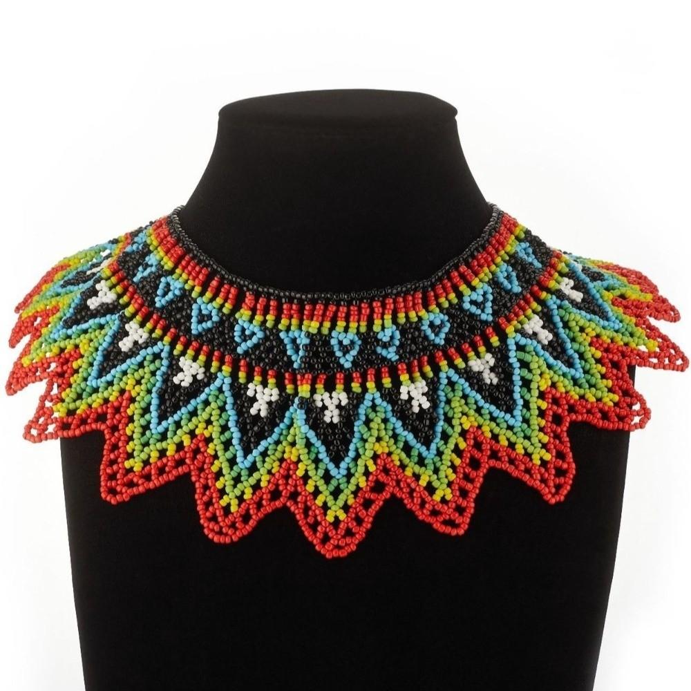 Multicolor Bead Chunky Necklace Ethnic Style Mesh Bib Collar Multilayer Beaded Choker Girls Gift