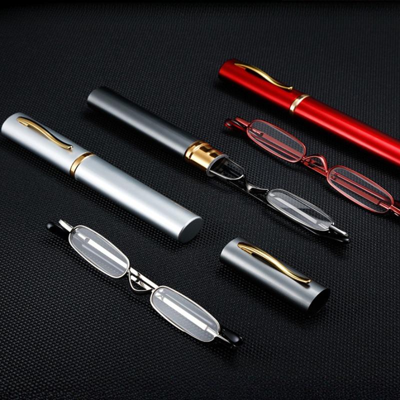 2pcs Slim Pen Reading Glasses with Golden Accents  Includes Hard Clip Case Portable & Stylish Presbyopic Eyewear for Men & Women