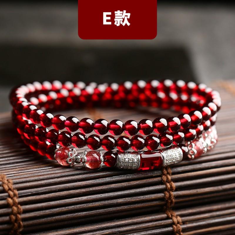 Natural Garnet Stone Bracelet Women Ethnic Style Handmade Crystal Jewelry Bohemian Three-Row Beaded Wrap