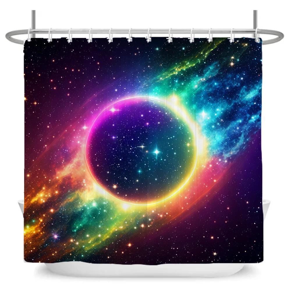 Bright Universe Starry Sky Print Fabric Waterproof Shower Curtain with Hooks For Bathtub Bathroom Screens Home Decor Wall Cloth