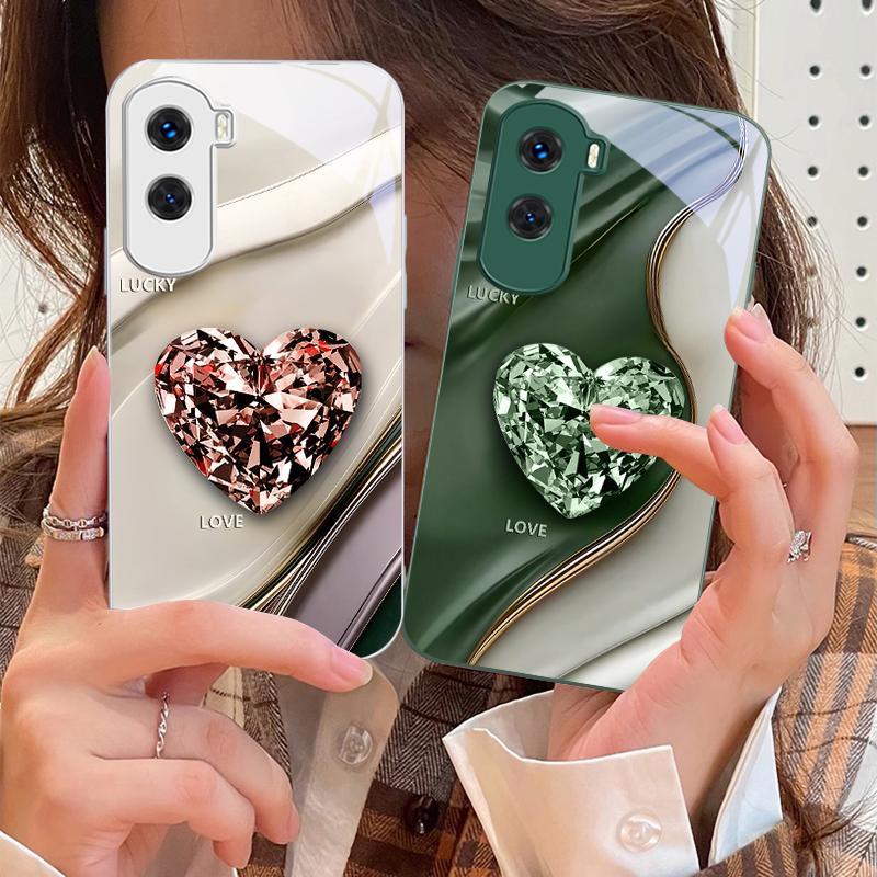 Duże Różowe Diamenty Do Honor 200 90 8X 9X Pro Lite P50 P40 Nova 10 11i P60 Magic4 6 Mate 20 50 Hartowane Szkło Etui na Telefon