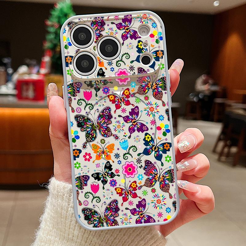 

Colorful Butterfly Pattern Case For iPhone 17 Pro Max iPhone 16 15 14 13 Pro Max Magnetic For Magsafe Hybrid TPU+PC Matte Cover iPhone 16 Pro Max сірий