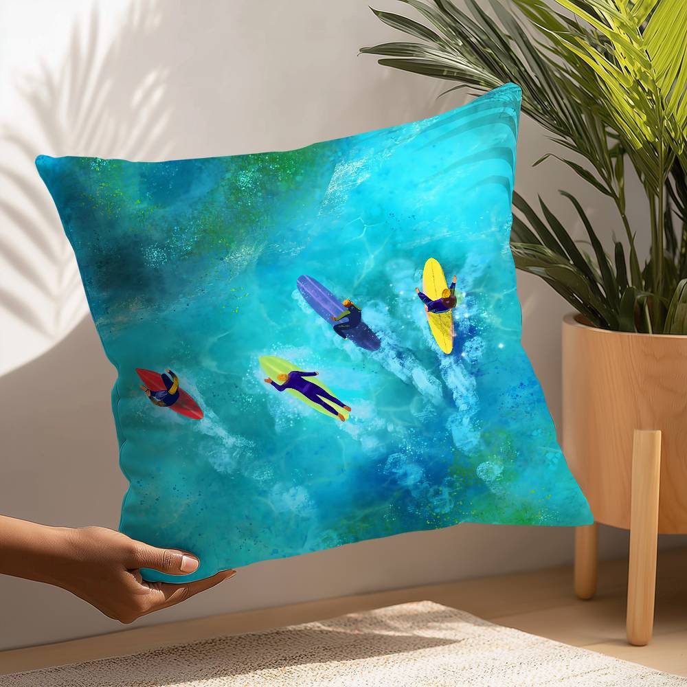 Surfing Colorful Pillow Case Plush Fabric Soft Pillowcase Double Sided Print Cushion Cover Household Gifts