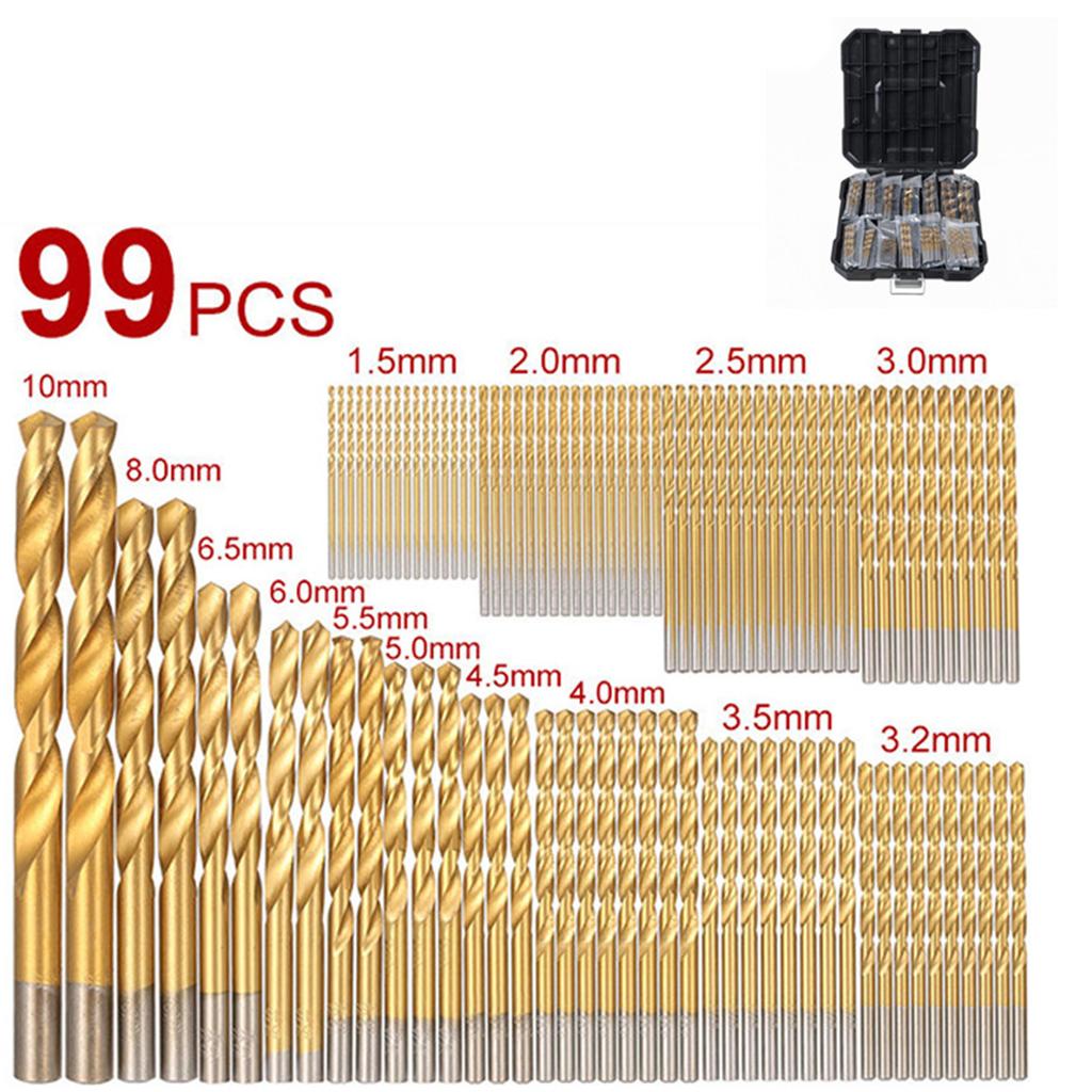 Twist Drill Bit Set High Speed Steel 1.5mm to 10mm with Storage Box for Woodworking Drilling 99pcs Set