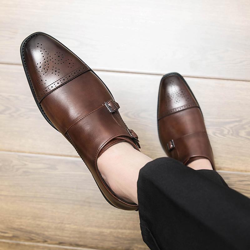 Men’s Monks Loafers Dress Leather Shoes Men Black Retro Formal Shoes Tuxedo Wedding Blazers Saddle Shoes Over Sized