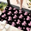 Tappeto Rettangolare Grande con Fantasia Fiocco Nero & Rosa e Cuori in Poliestere, Lavabile a Mano, per Soggiorno, Camere da Letto