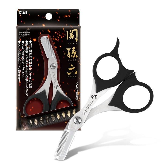 Kai Shunsonroku Beard Scissors with Comb, Detachable - Eyebrow Trim for Men (1 Count)