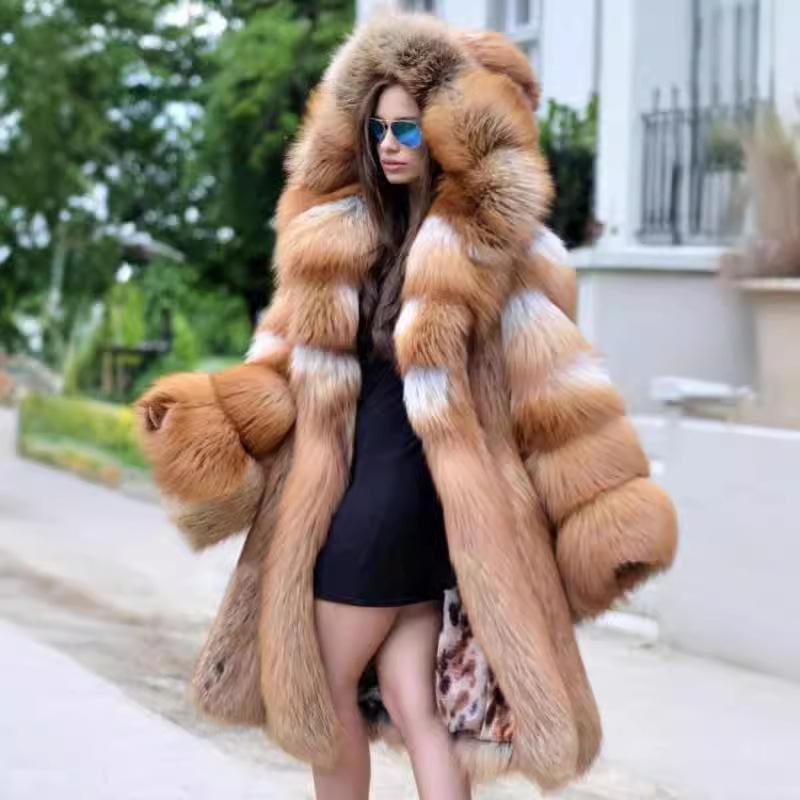 2023 Women's Mid-Length Hooded Faux Fur Coat - Warm Autumn/Winter European & American Style