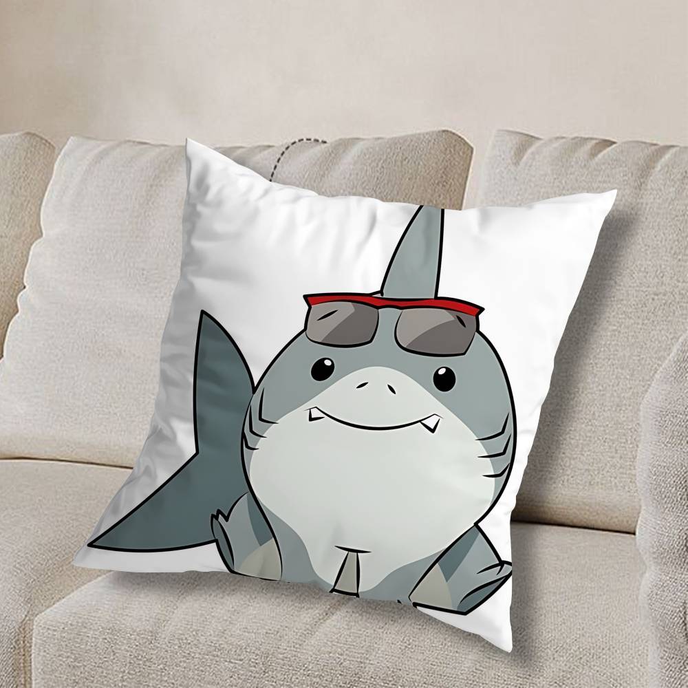 Art Cute Jeff the Land Shark  Pillow Case Sofa Living Room Bedroom Headboard Backrest Cushion Square Cushion Nap Time