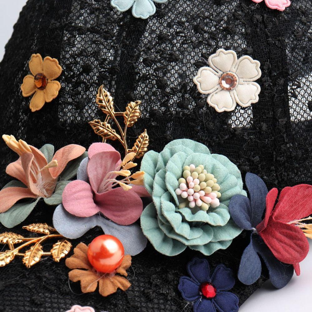 Flower Decor Floral Lace Baseball Cap Hollow Outdoor Sun Hat Streetwear Hat  For Women Girls
