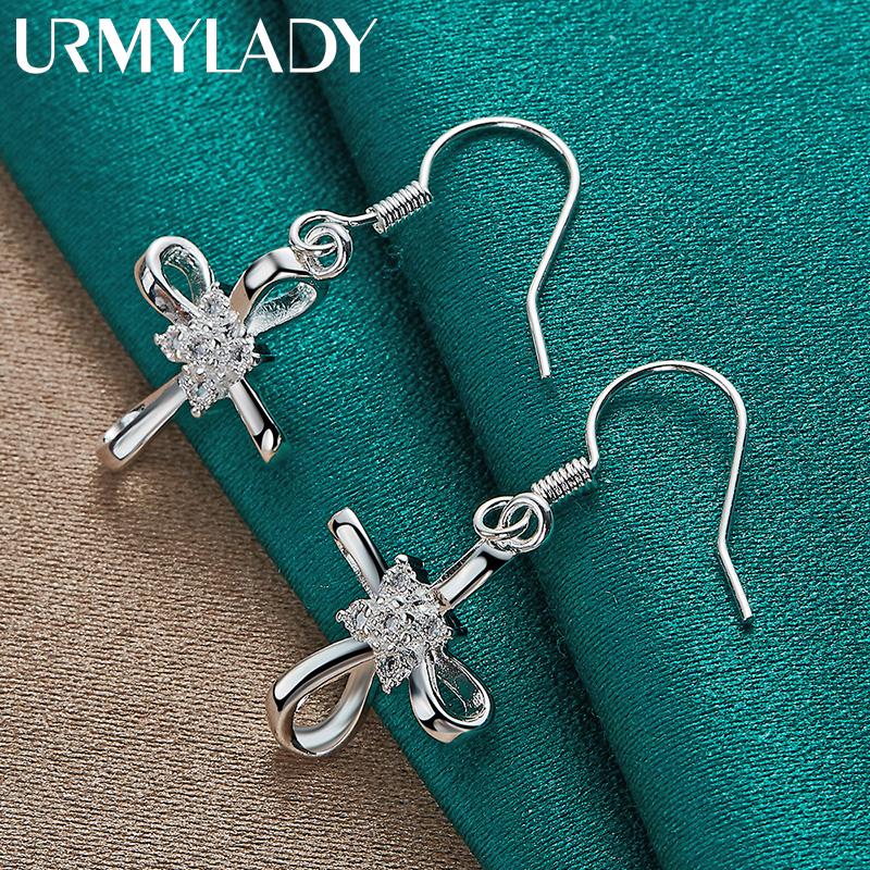 925 Sterling Silver Bowknot Zircon Earrings For Women Charm Jewelry