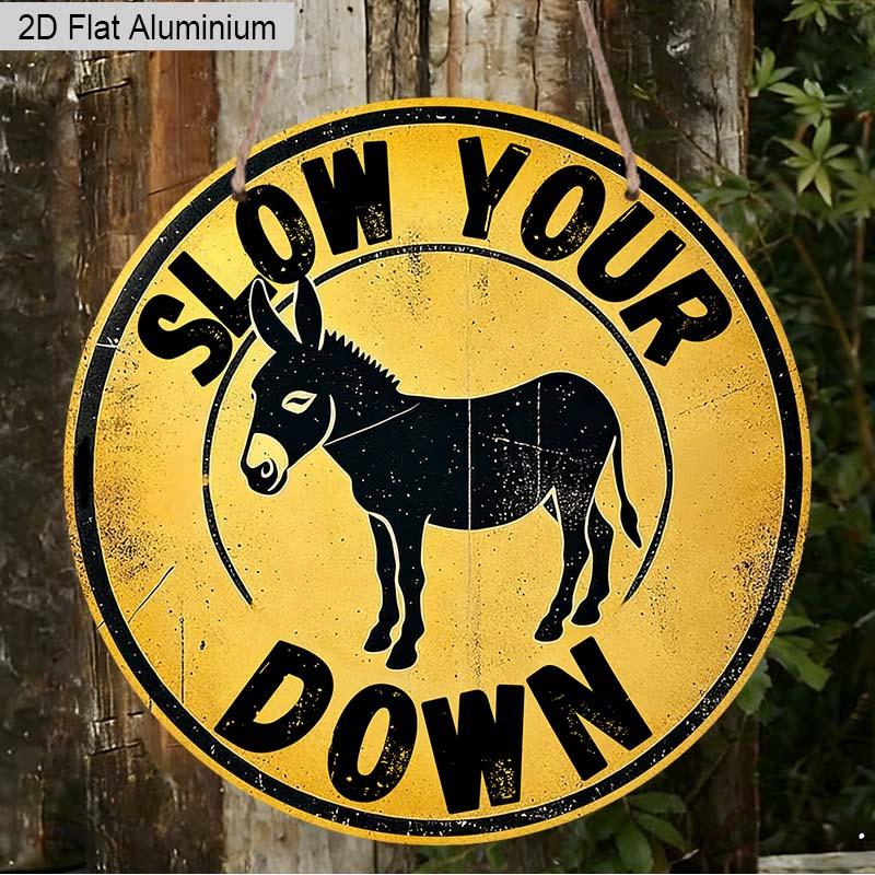 

2D Flat 1pc Funny Donkey Aluminum Decoration Plaque, “Slow Your Down” Lettering Sign, Farmhouse Decor, Garage Decor, Bar Decor, Coffee Shop Decor 7.87×7.87inch