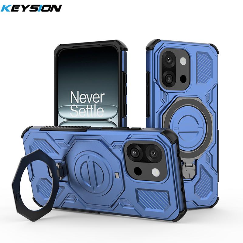 KEYSION Shockproof Magnetic Case for OnePlus 13S 5G Silicone+PC Upright Live Metal Ring Stand Phone Back Cover for OnePlus 1+13T