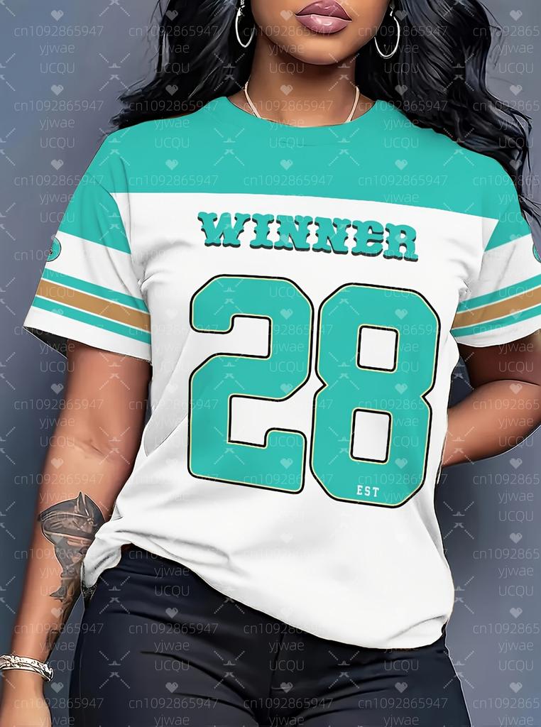Summer Women's Casual Printed Crew Neck Short Sleeve T-Shirt, Everyday Top, Creative Crew Neck T-Shirt, Casual T-Shirt