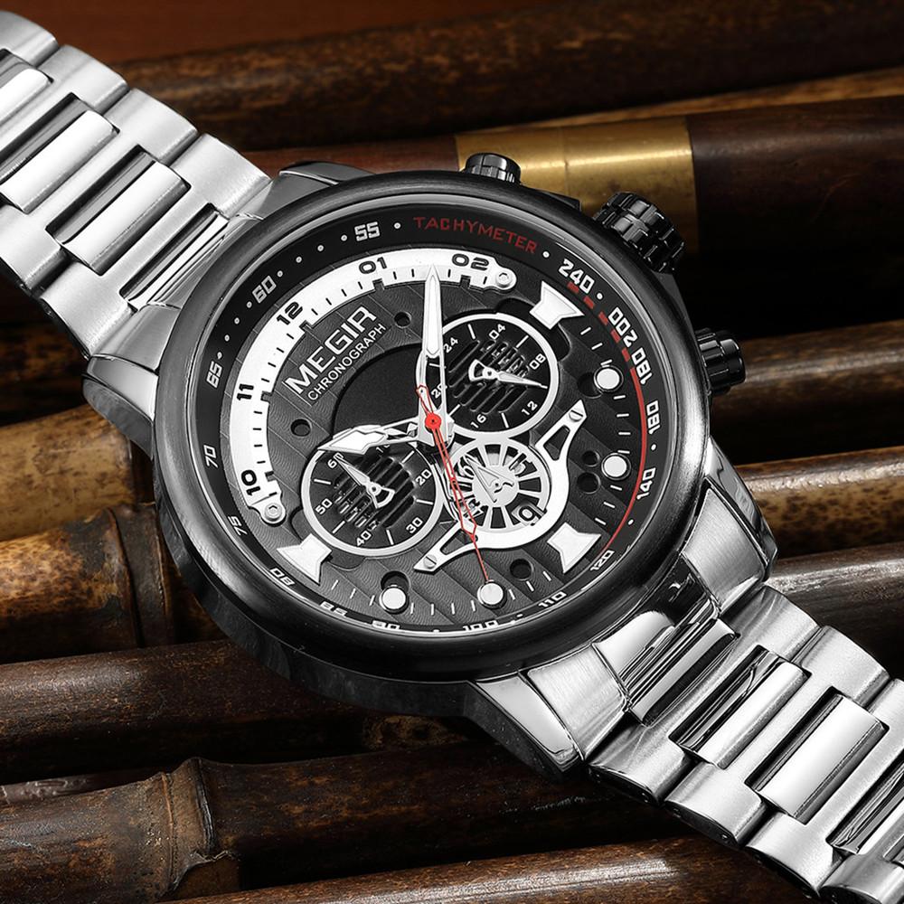 MEGIR 48MM Big Dial Men Watch Luxury Stainless Steel Waterproof Luminous Quartz Chronograph Sport Wristwatch Male Clock Reloj Hombre 2223