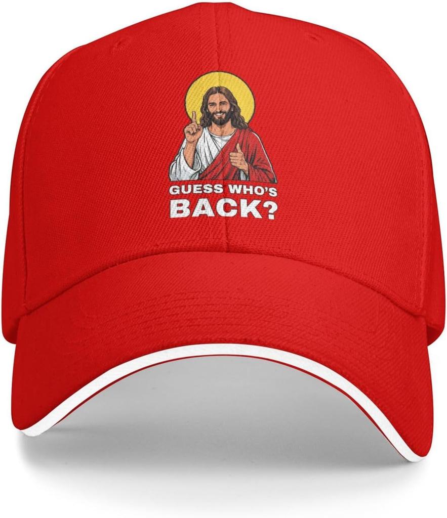 Guess Whos Back Jesus Christian Graphic Baseball Cap Polyester Adjustable Casual Hat for Adult