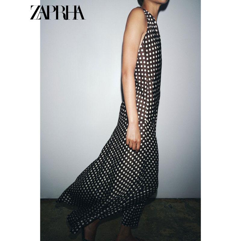 Zaprha 2025 Summer New Fashion Elegant Polka Dot Neck Collar V-neck Backless Dress 8255016