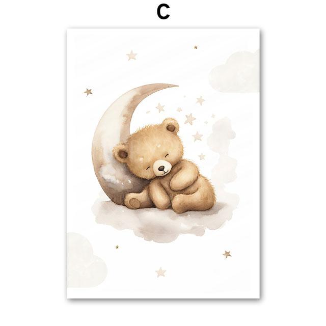 Cute Bear Balloon Aircraft Moon Cloud Balloon Nursery Wall Art Canvas Painting Posters And Prints Pictures Baby Kids Room Decor