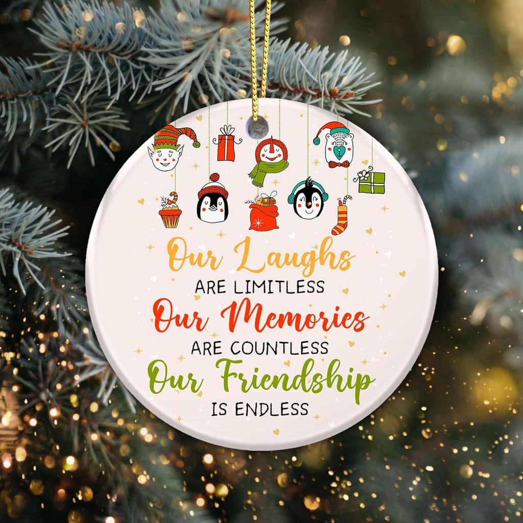 Friendship Ornament 2025 – Best Friend Ornament, Our Laughs Are Limitless, Our Memories Are Countless, Our Friendship Is Endless –Gift for