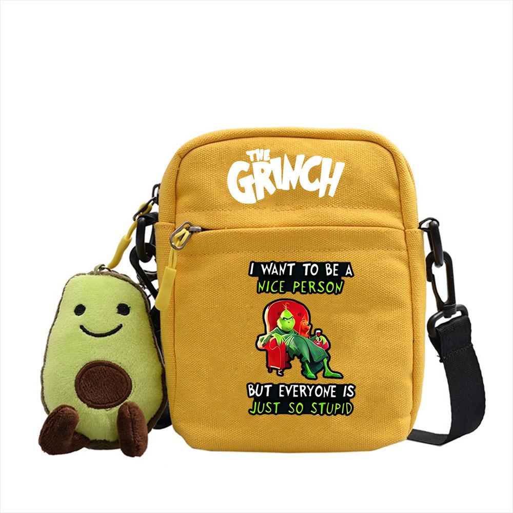 Grinch Christmas Canvas Mini Crossbody Bag With Zipper And Internal Storage For Daily Outings