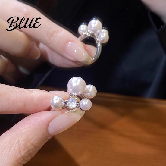 Women Fashion Ring French Style Adjustable Opening Finger Faux Pearl