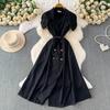 British style celebrity high-end temperament suit collar stack sleeve dress women's spring and autumn metal buckle waist medium and long dress