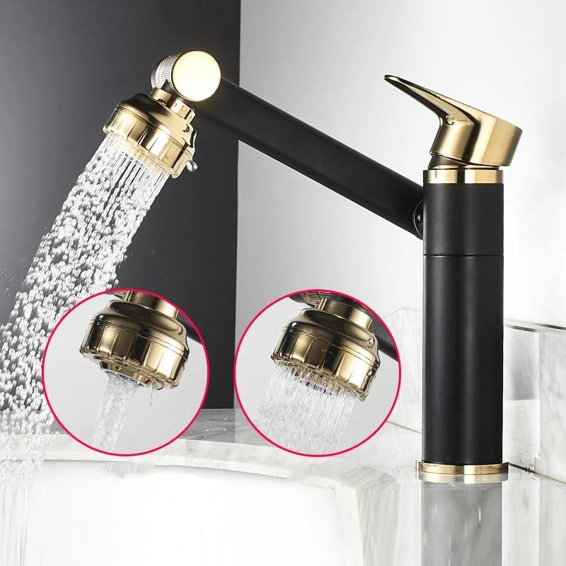 Multifunction Bathroom Faucet Gold Sink Faucet Hot Cold Water Mixer Crane Deck Mounted Universal Water Taps Black White