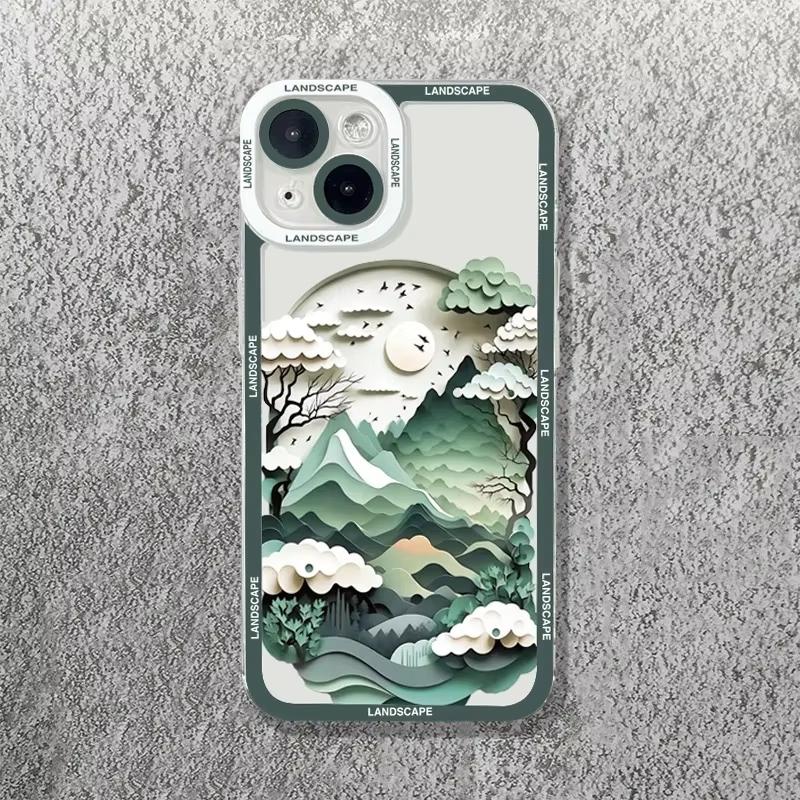 Printing Landscape Creative Mountain Phone Case For iPhone 16 15 14 13 12 11 Pro Max XS X XR 7 8 SE Soft Cover