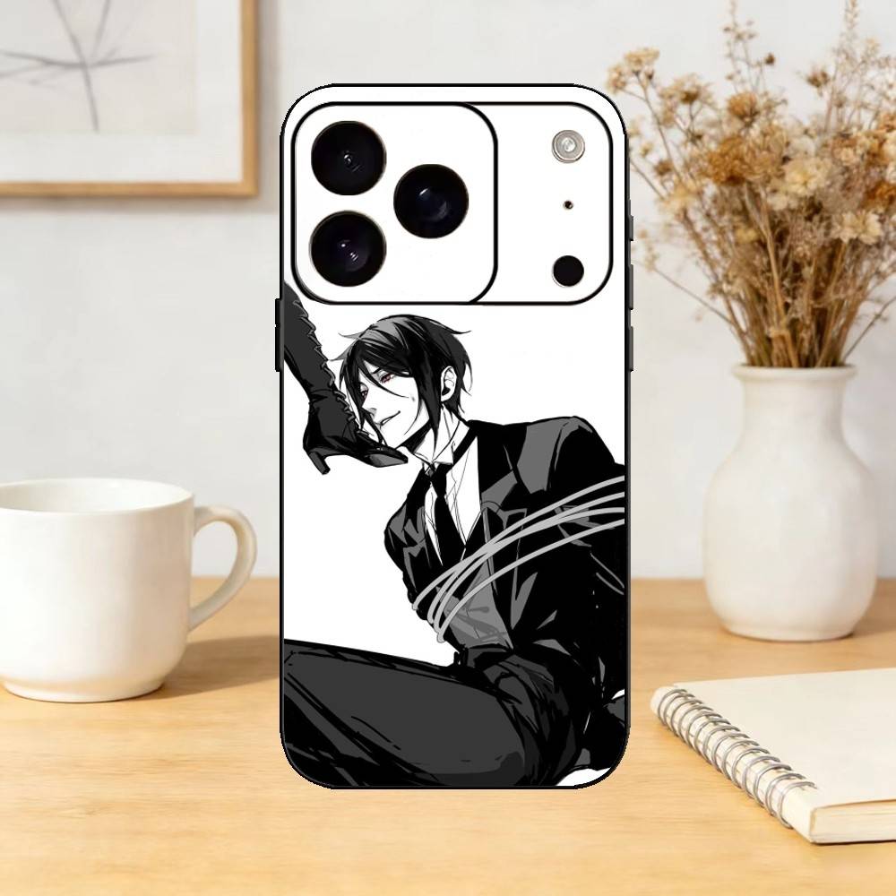 Black B-Butler Anime Sebastian Phone Case For iPhone 17,16,15,14,13,12,11 Plus,Pro Max,SE4Soft Silicone Black Cover